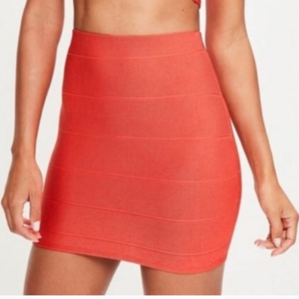 Bebe Hot Coral Bandage Skirt